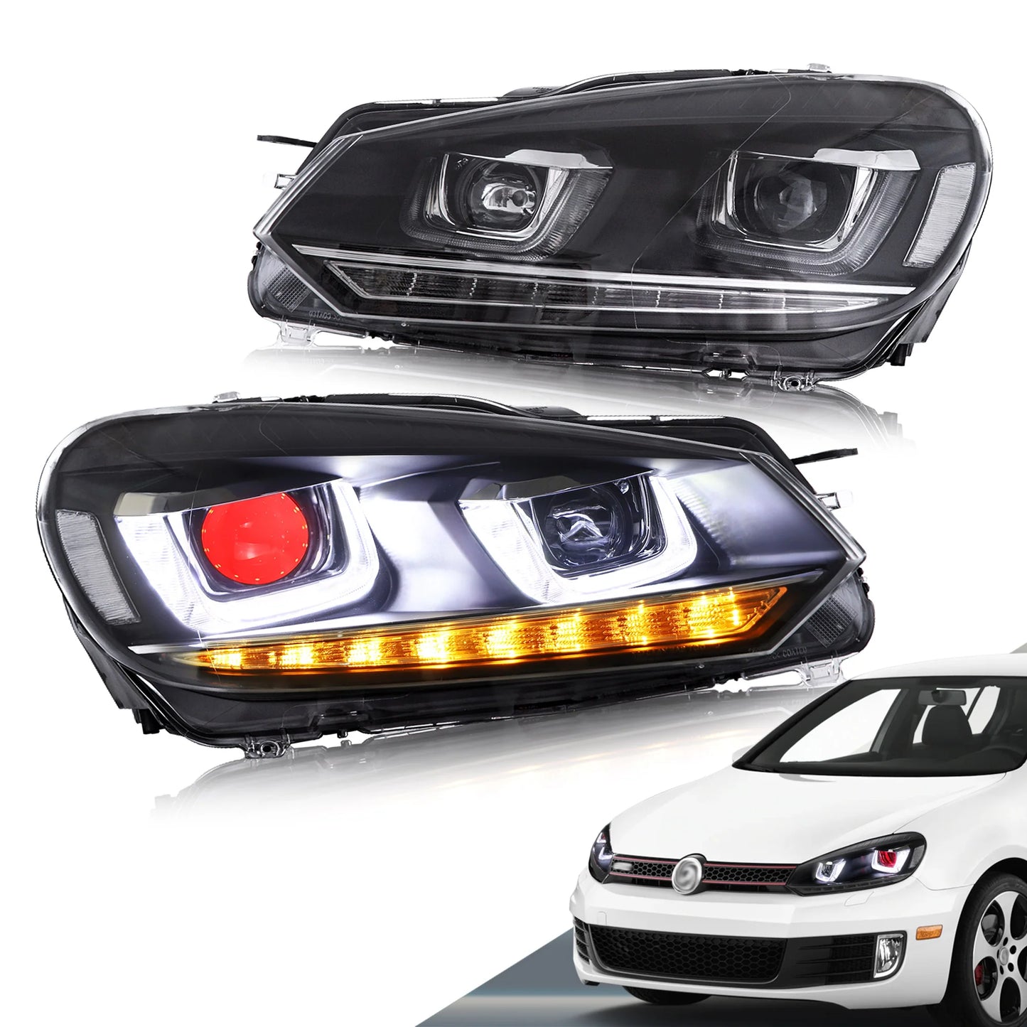 Fari a LED per Volkswagen Golf Mk6 2010-2014 con Demon Eyes (NON ADATTA PER I MODELLI GIT e GTR)