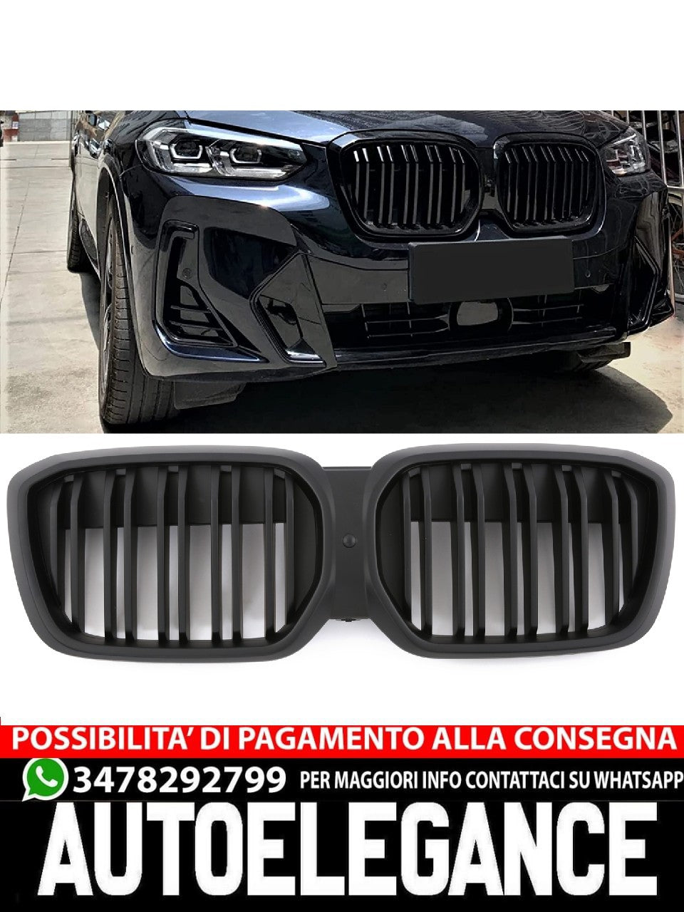 ADATTO PER BMW iX3 G08 LCI GRIGLIA SPORTIVA DOPPIA SPIRALE GRIGLIA NERO OPACO