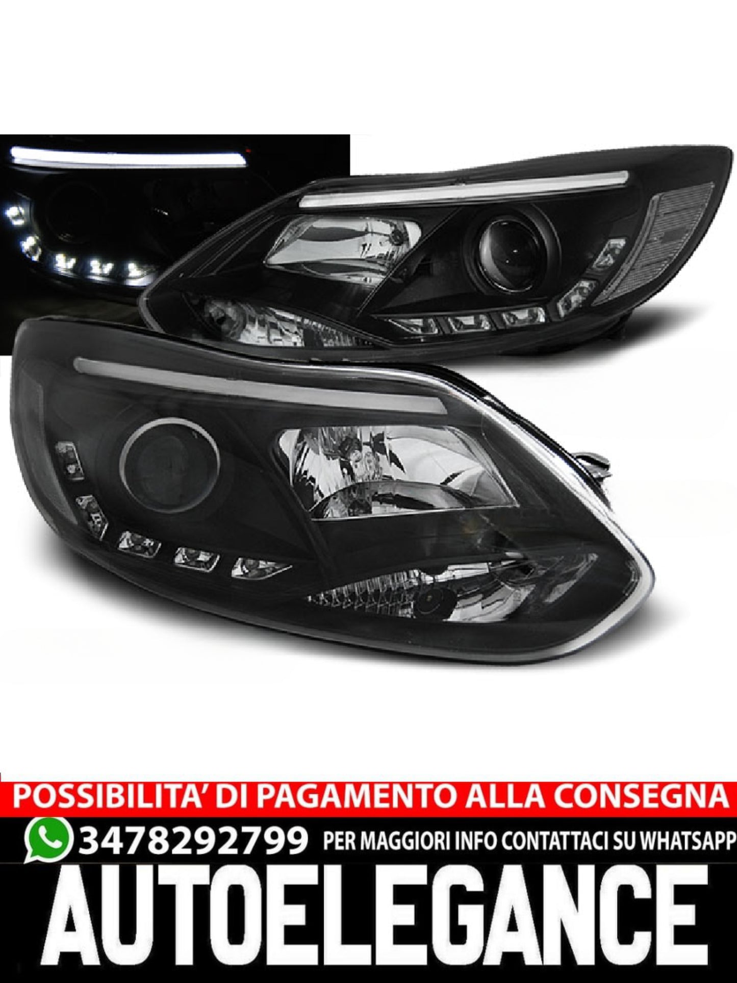 Headlights suitable for FORD FOCUS MK3 11- 10.14 BLACK HEADLIGHT TUBES 
