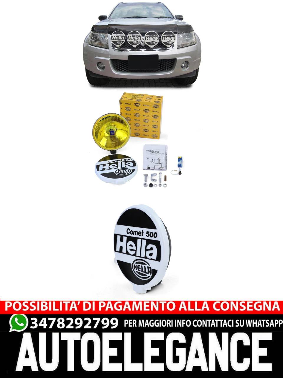 Original Hella Comet 500 H3 headlights with universal round yellow cap