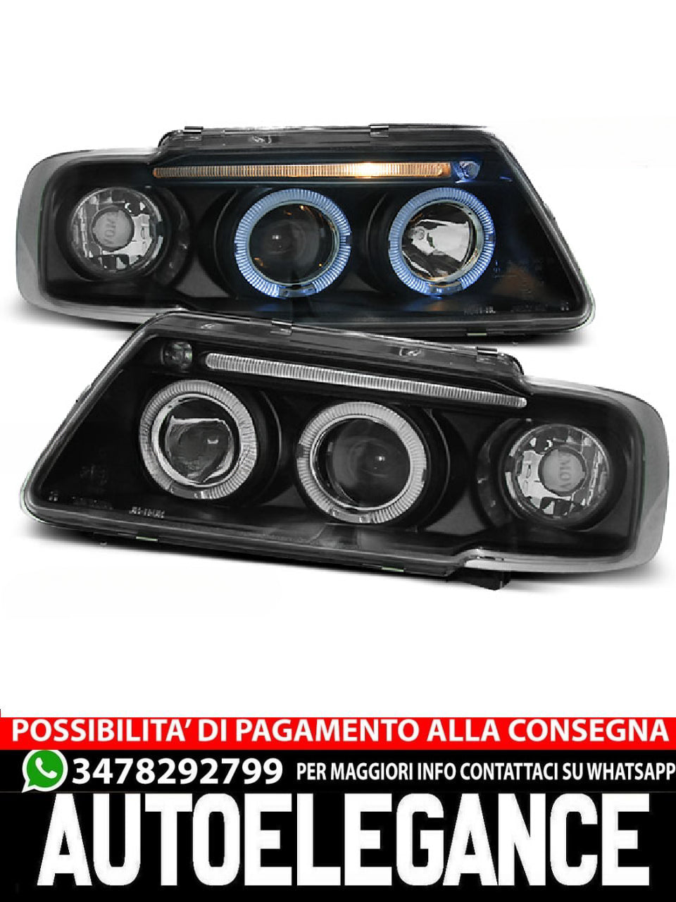 FARI ANTERIORI ANGEL EYES NERO adatti per AUDI A3 8L 08.96-08.00
