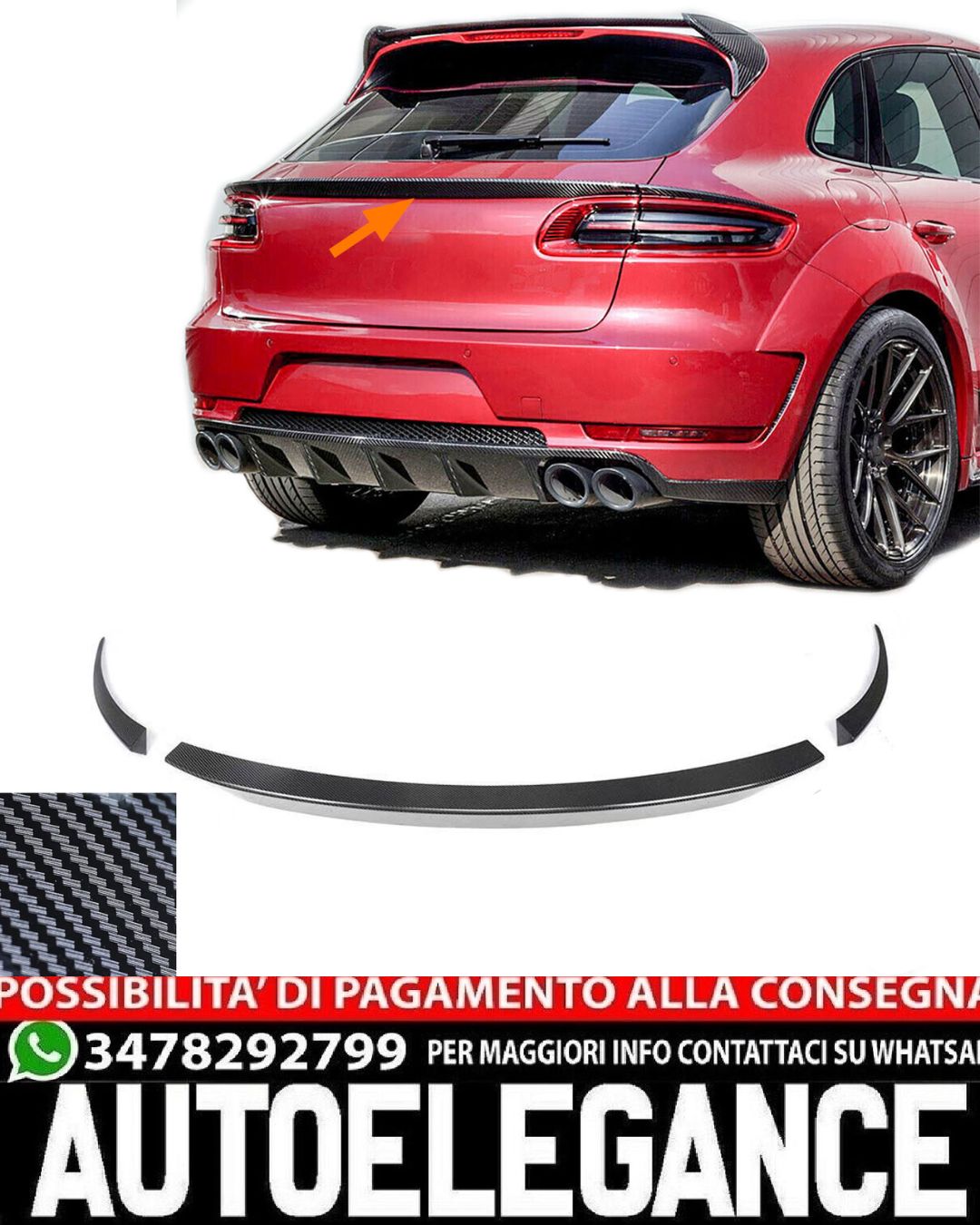 SPOILER POSTERIORE ADATTO PER PORSCHE MACAN 2014-2018 LOOK CARBONIO SPORTIVO