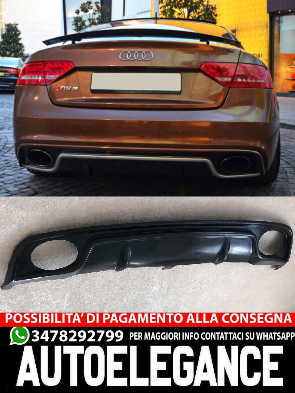 DIFFUSORE PER AUDI A5 SPORTBACK 8TA S-LINE FACELIFT 2012-16 RS