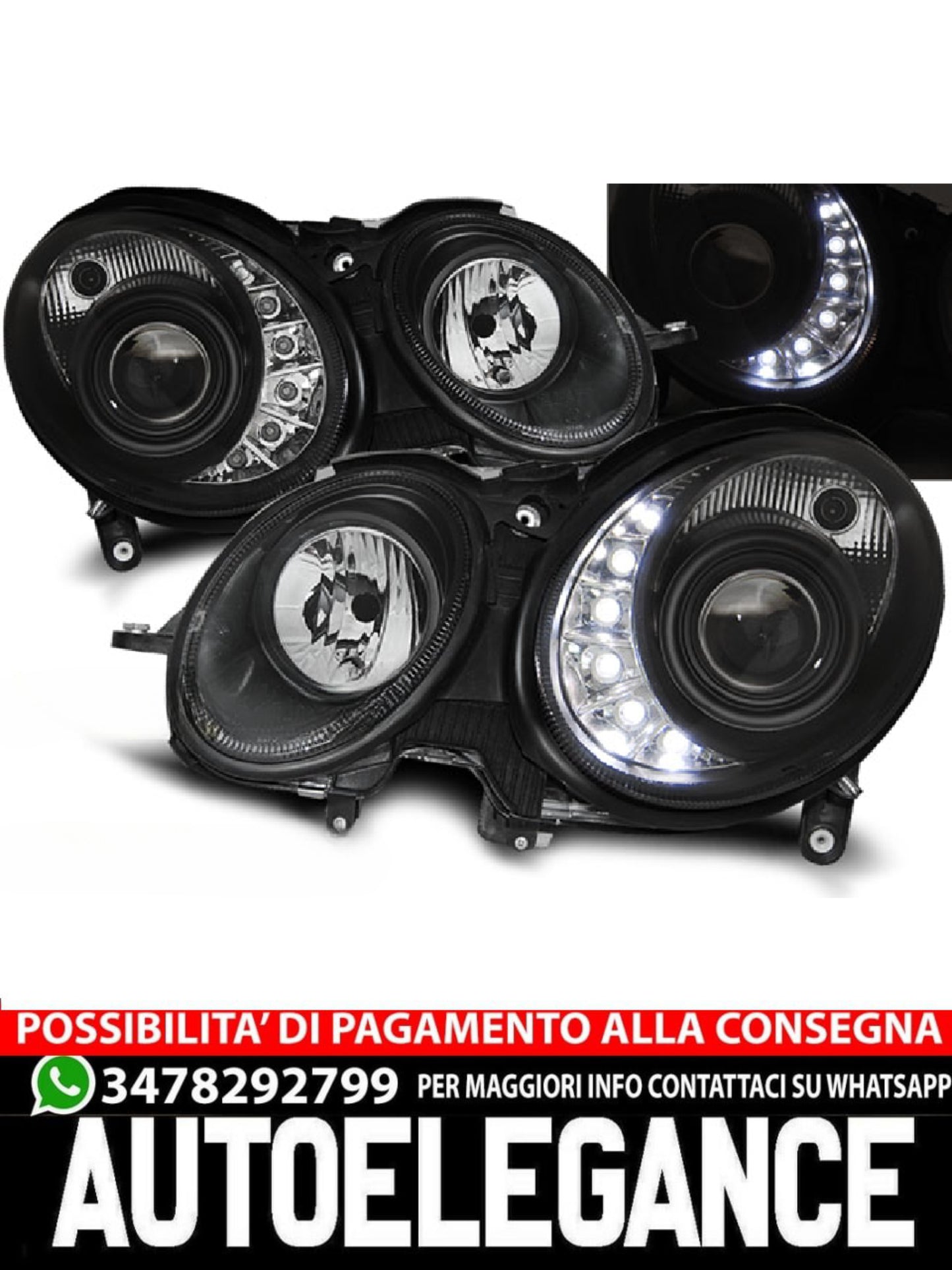 FARI ANTERIORI DAYLIGHT NERO ADATTI PER MERCEDES W211 E-KLASA 03.02-04.06