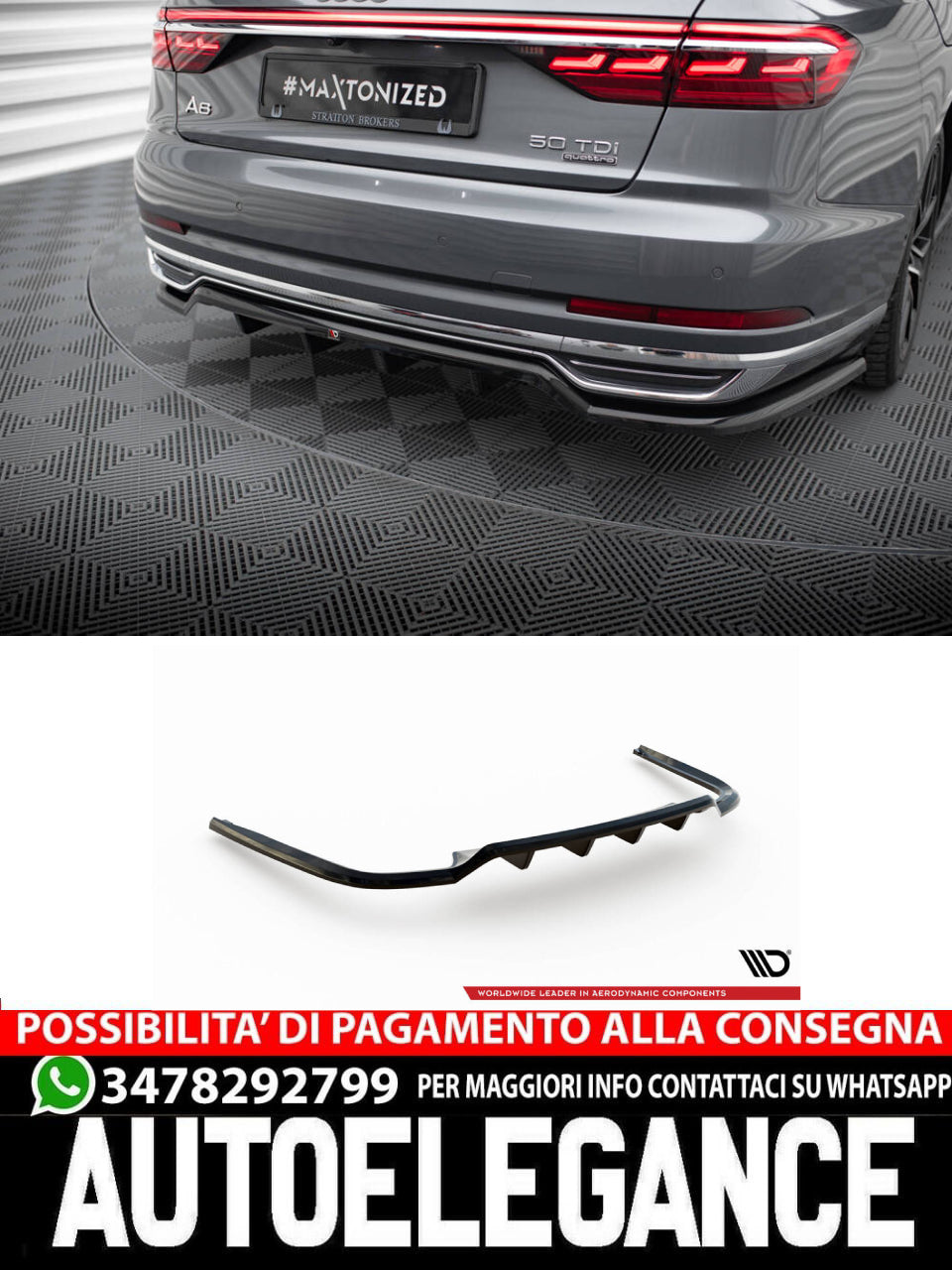 SPLITTER POSTERIORE CENTRALE (CON BARRE VERTICALI) adatto compatibile per AUDI A8 D5 (2017 - 2021)