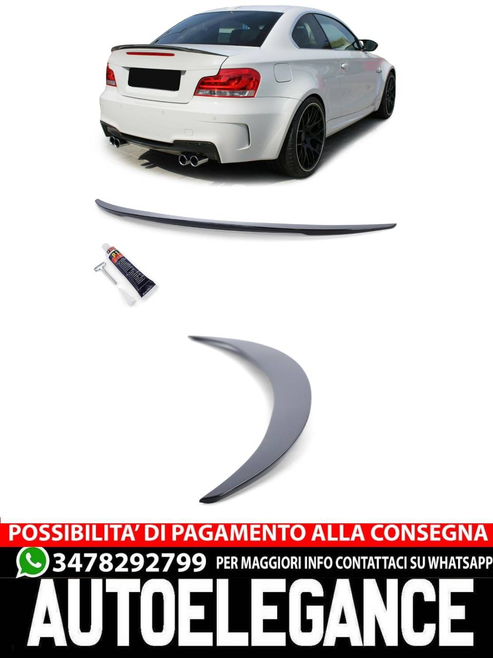 Spoiler posteriore sportivo nero lucido ABE per BMW E82 Coupe restyling 07-13