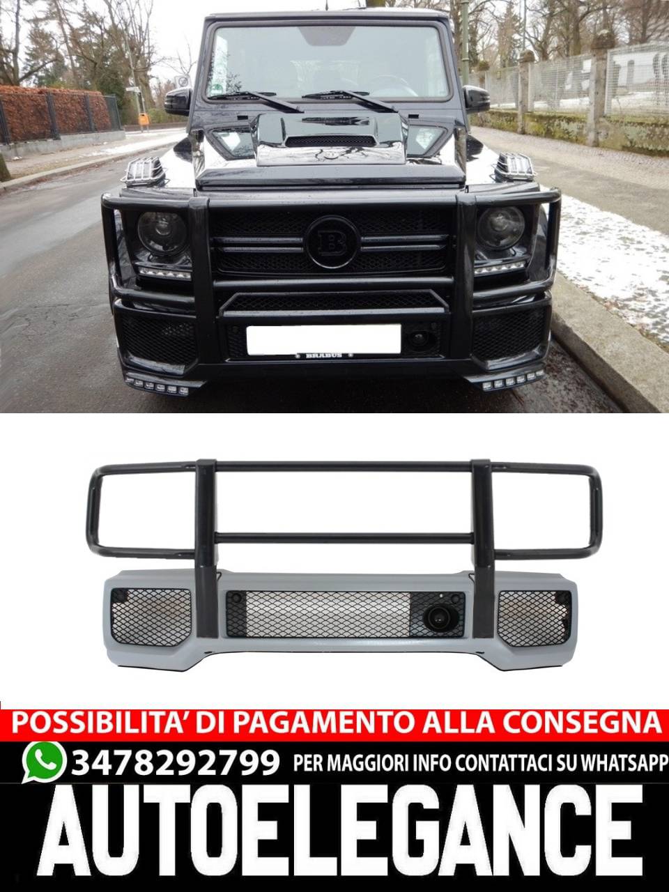 Paraurti anteriore con BullBar nero adatto per Mercedes Classe G W463 1989-2017