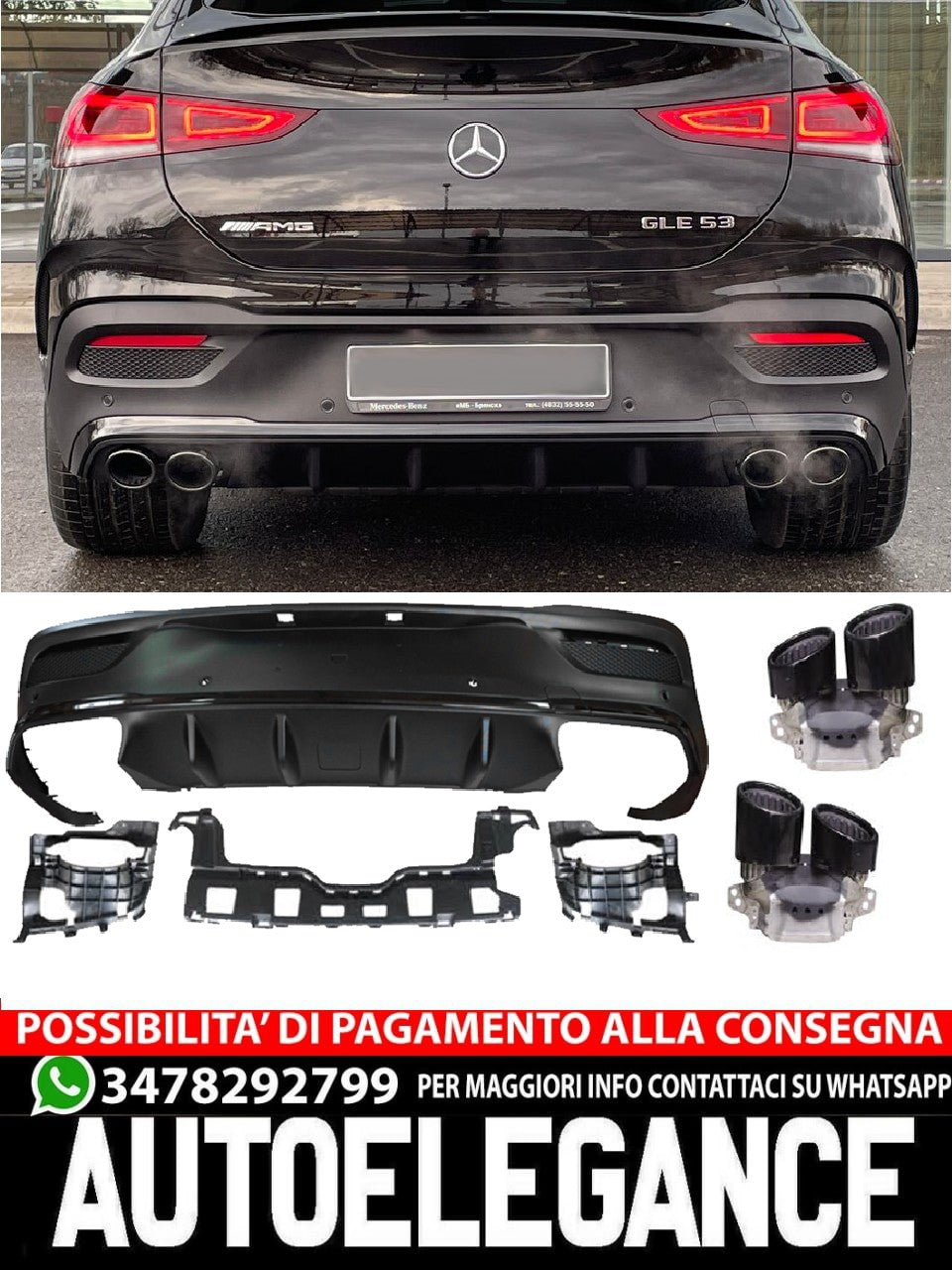 Per Mercedes C167 GLE COUPE diffusore + mascherine scarico 2X2 (NERO) 53 OTTICA