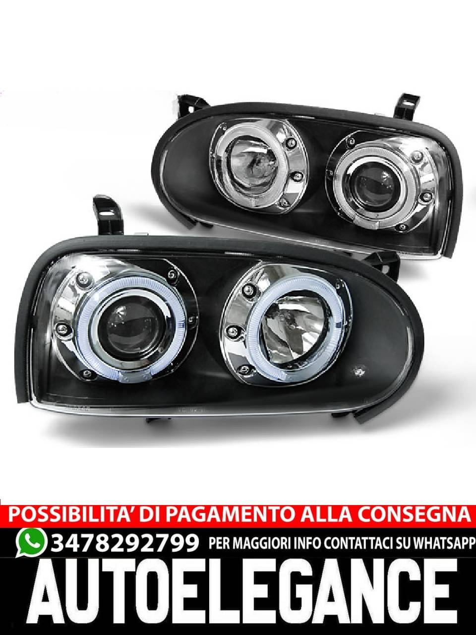FARI ANTERIORI ANGEL EYES NERO per VW GOLF 3 09.91-08.97