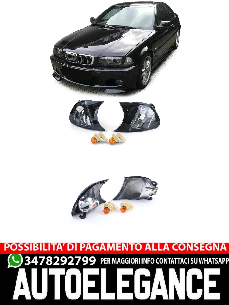 Indicatore di direzione in vetro trasparente fumè adatto per BMW Serie 3 01-03