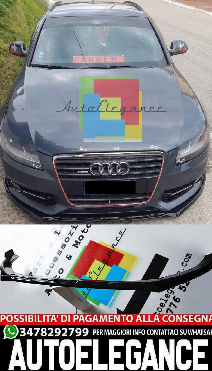 SPLITTER ADATTO PER AUDI A4 B8 2007-2015 STANDARD SLINE NERO LUCIDO