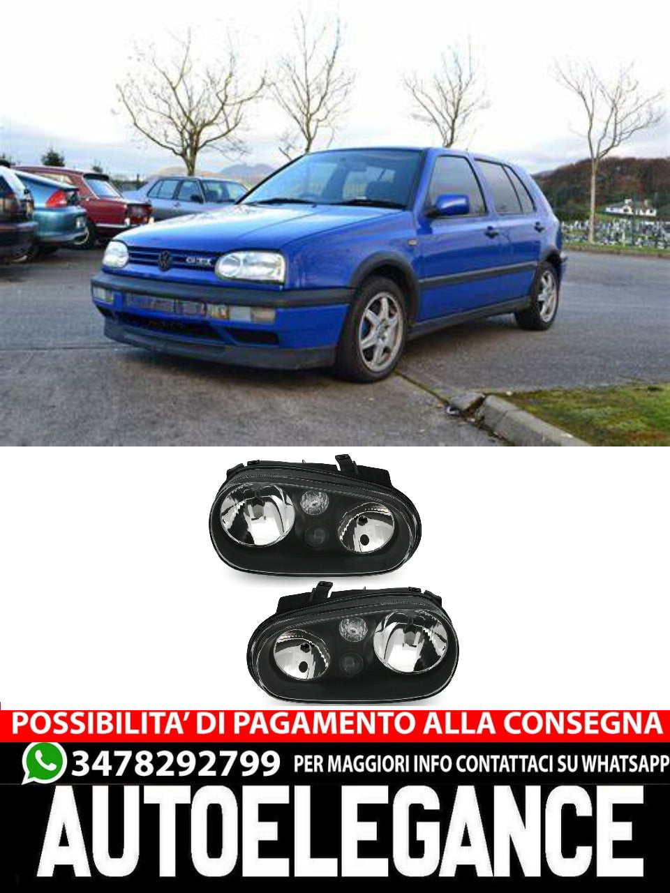 Retrovisore in vetro trasparente H7 H1 H3 con nebbia nero - Coppia per VW Golf 4