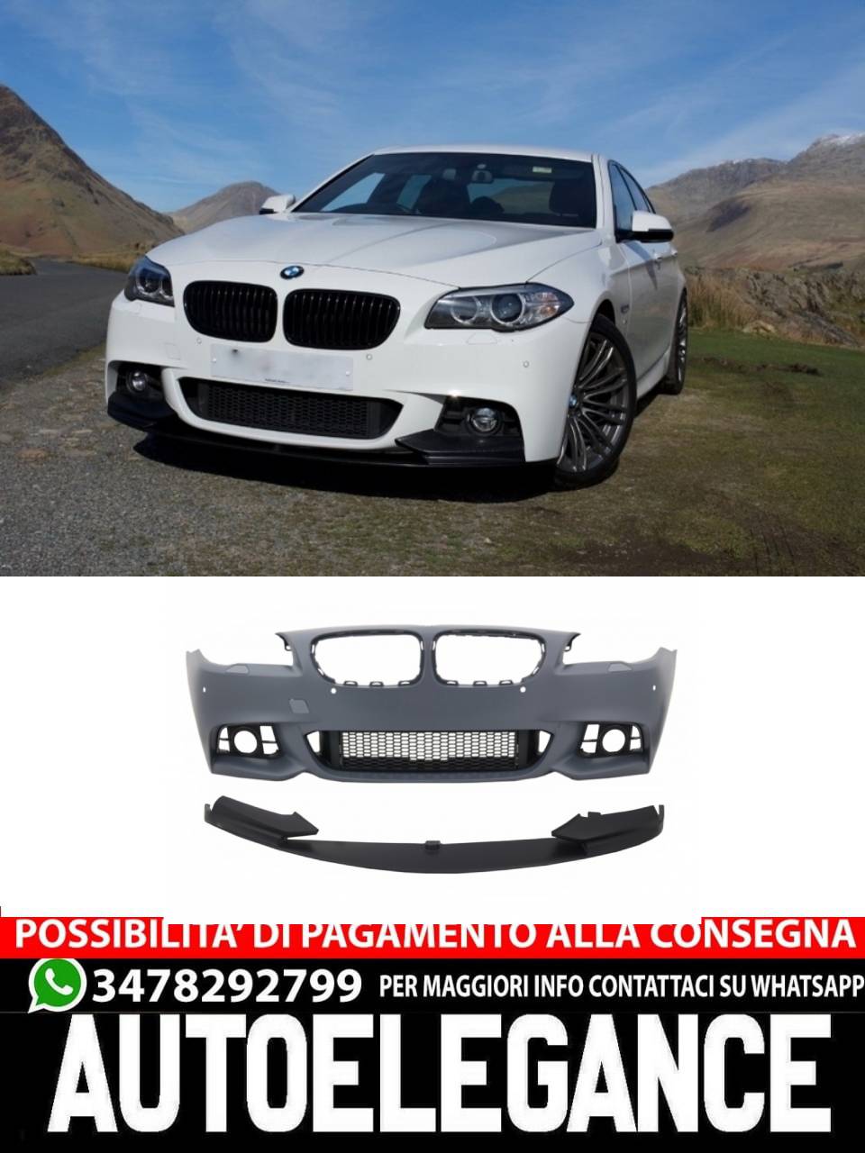 Paraurti anteriore con labbro spoiler adatto per BMW Serie 5 F10 F11 (2015-2017)