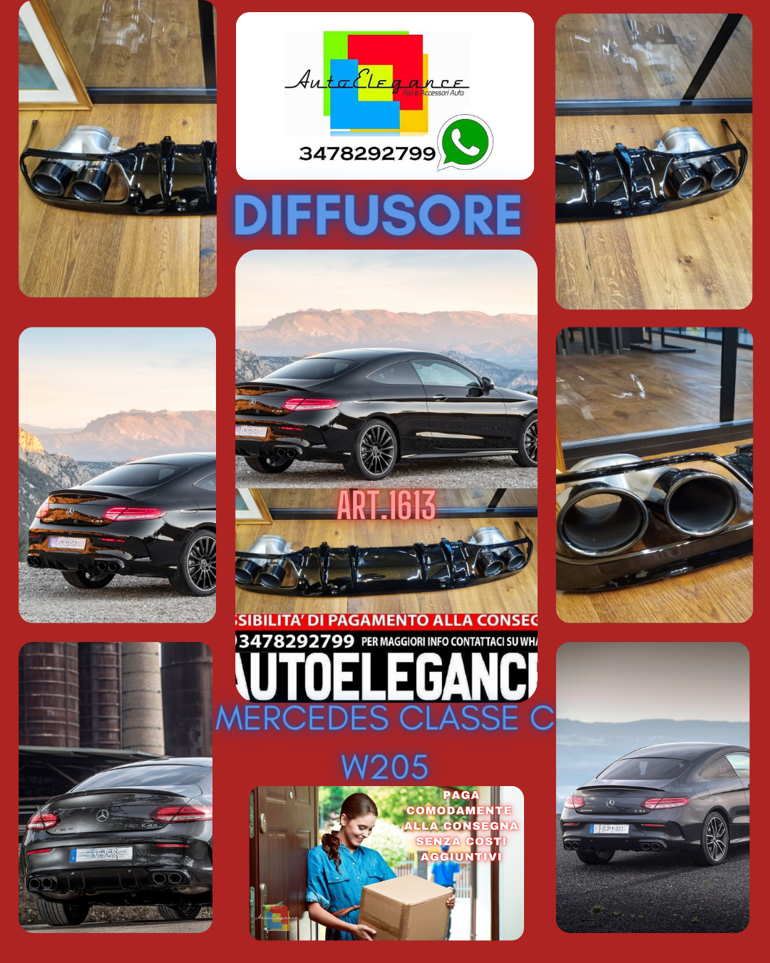 DIFFUSORE ADATTO PER CLASSE C C205 COUPE 2015-2020 AMG LOOK C43 + TERMINALI NERI