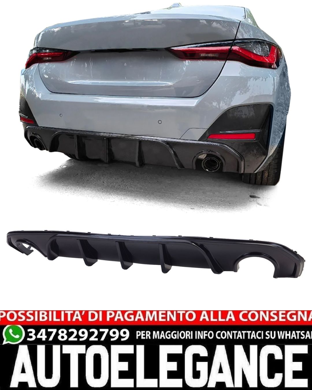 DIFFUSORE POSTERIORE ADATTO PER BMW SERIE 4 G26 GRAN COUPE' LOOK NERO LUCIDO