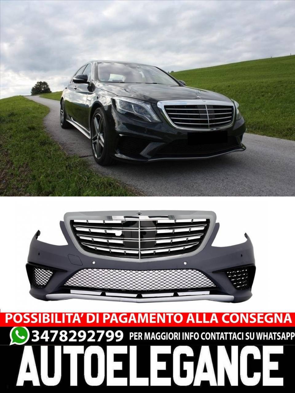 Front bumper suitable for Mercedes W222 S-Class (2013-06.2017) with grille