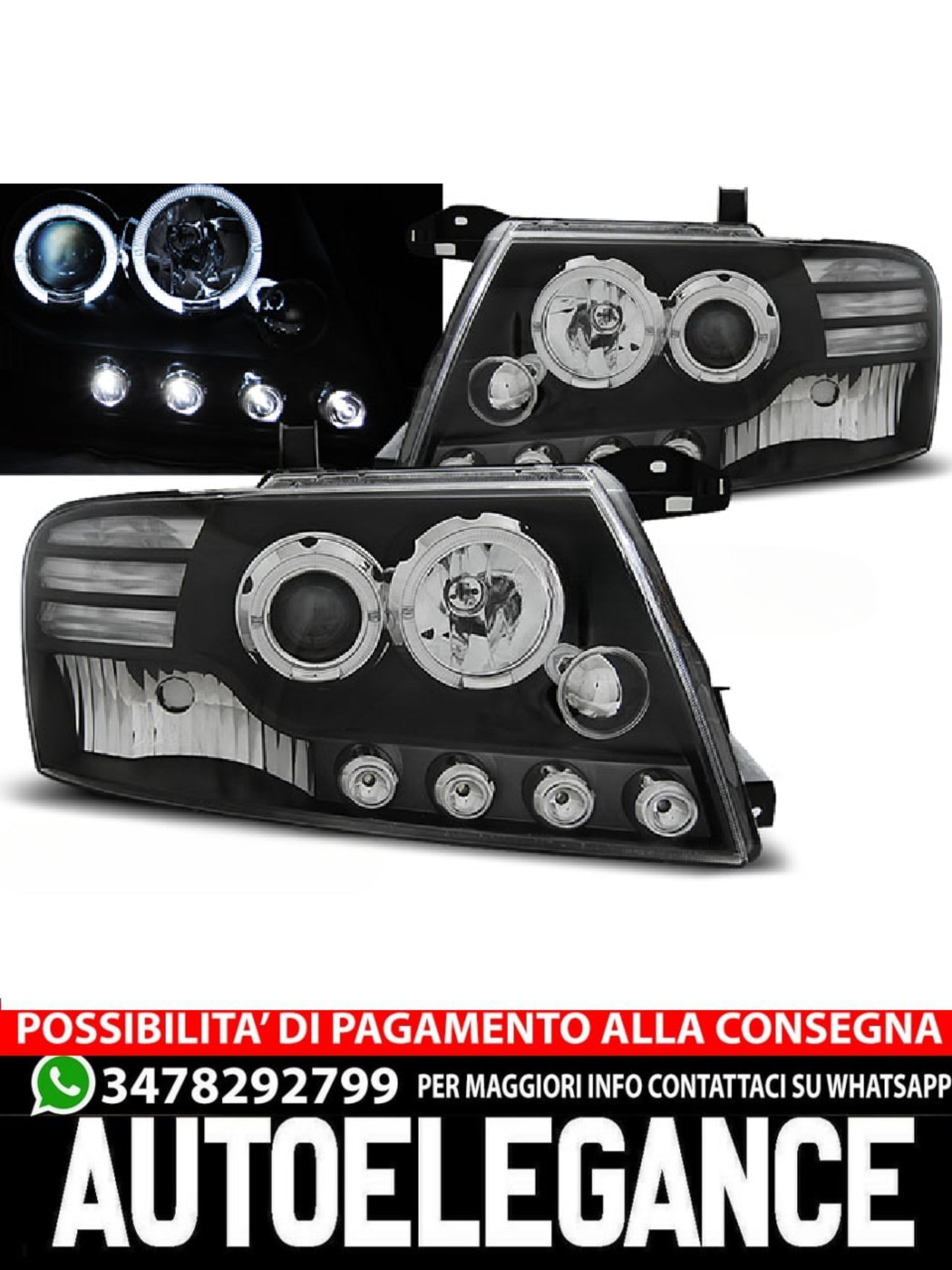 HEADLIGHTS FOR MITSUBISHI PAJERO V60 00-06 ANGEL EYES BLACK 