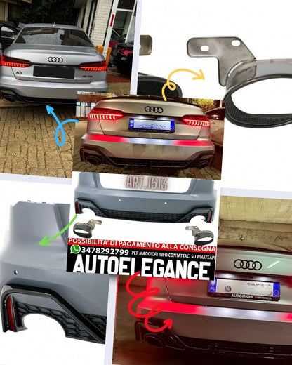 PARAURTI POSTERIORE ADATTO PER AUDI A6 C8 4K 2018+ LOOK RS6 DESIGN SPORTIVO