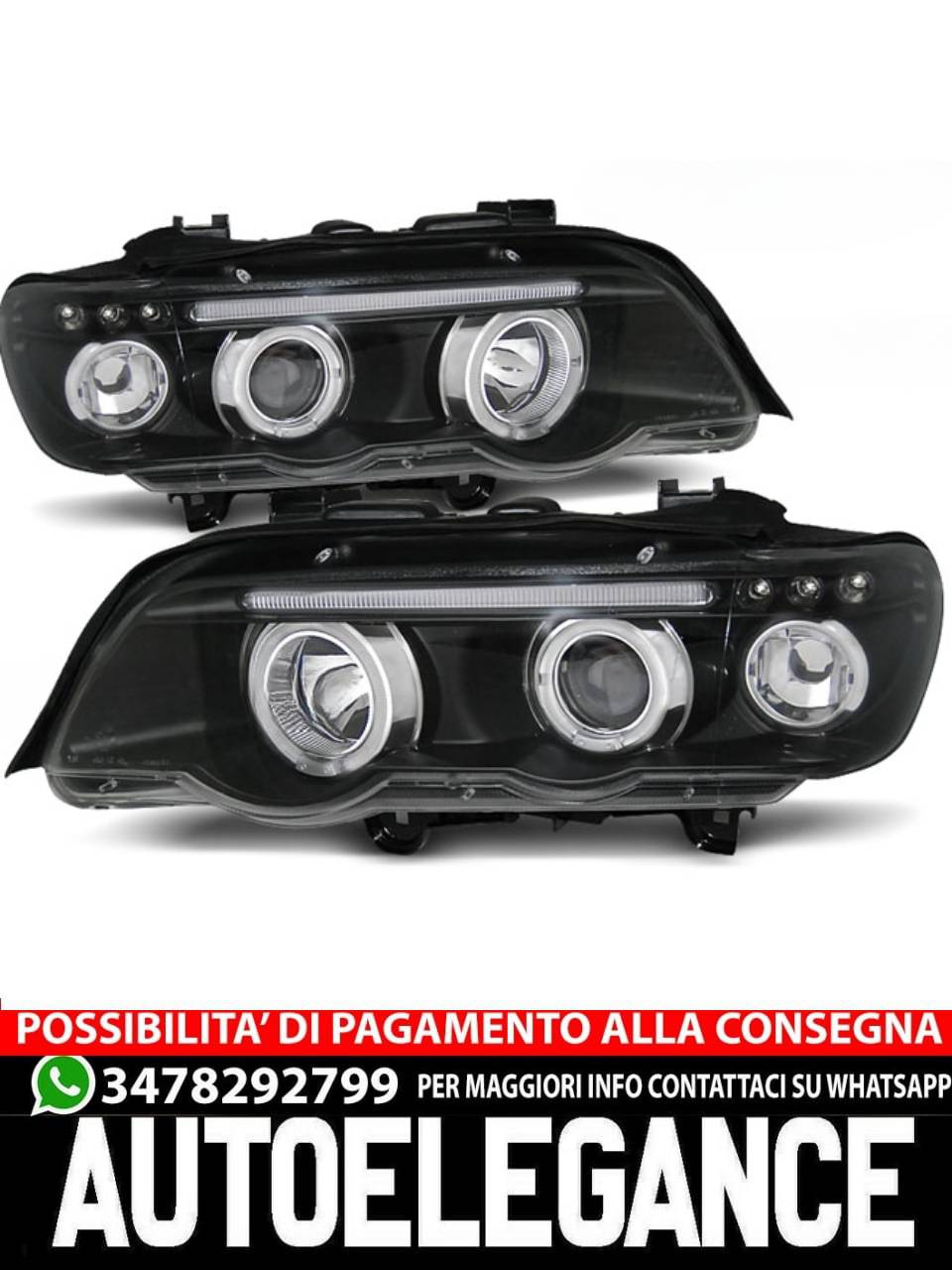 ANGEL EYES HEADLIGHTS BLACK for BMW X5 E53 09.99-10.03 