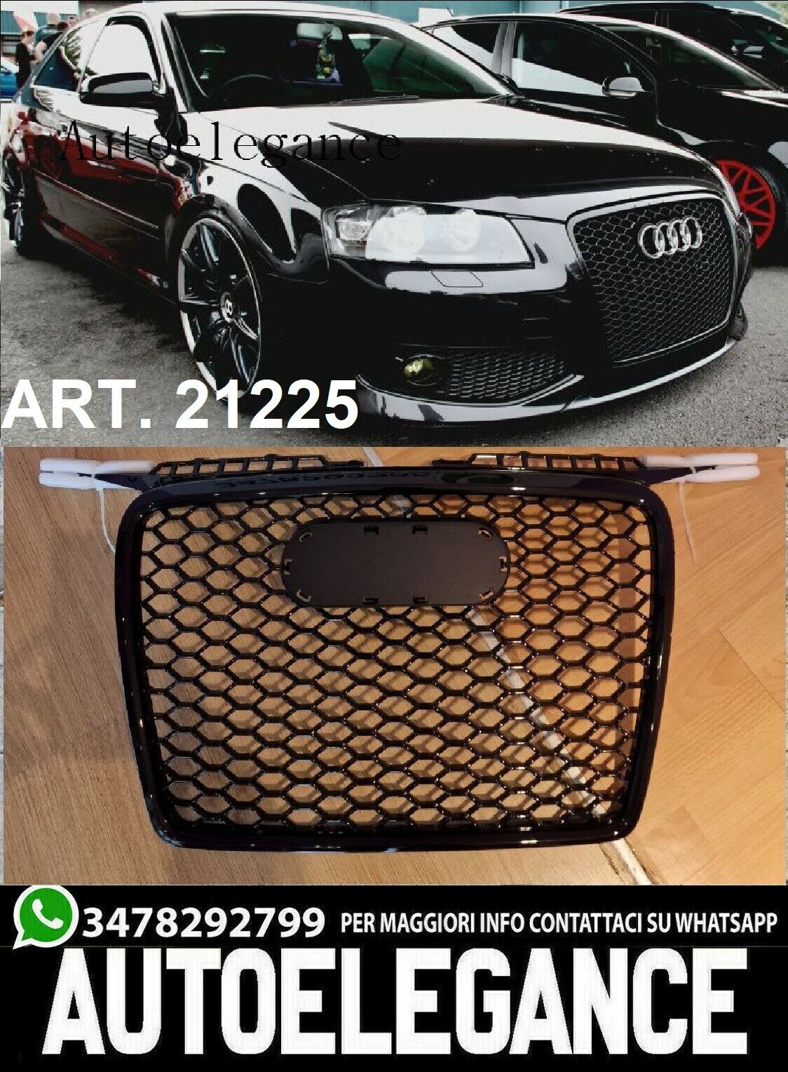SIDE FOG LIGHT GRILLS SUITABLE FOR AUDI A3 8V 2012-2015 RS3 HONEYCOMB DESIGN