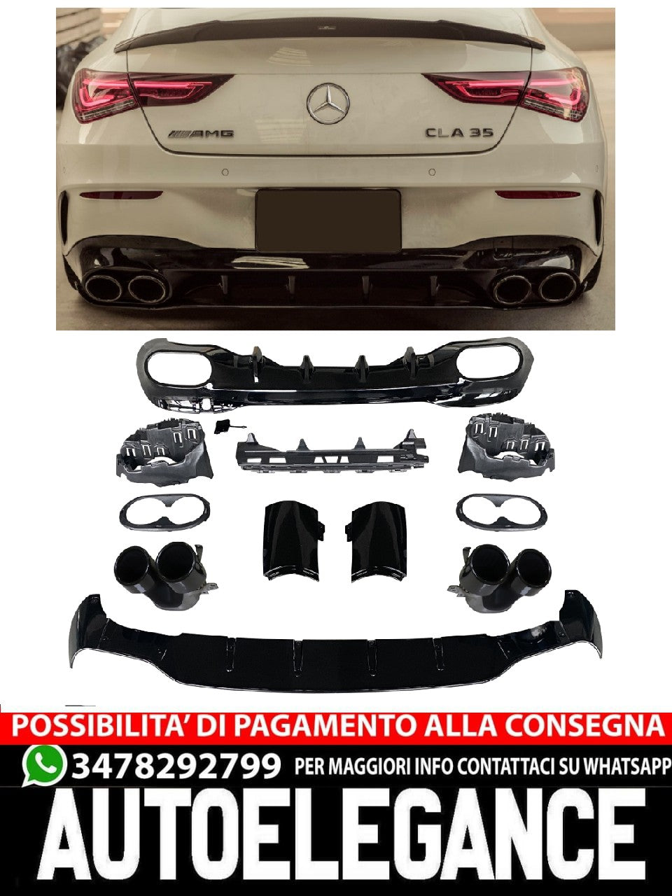 Diffusore spoiler posteriore + marmitte (NERO) in LOOK SPORTIVO per Mercedes ...