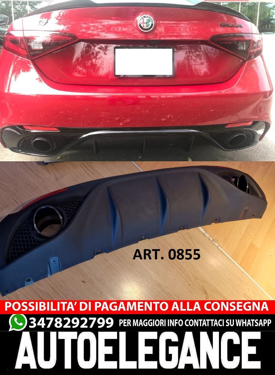 DAM SOTTO PARAURTI ALFA ROMEO GIULIA DIFFUSORE POSTERIORE TERMINALI NERI 0855 08