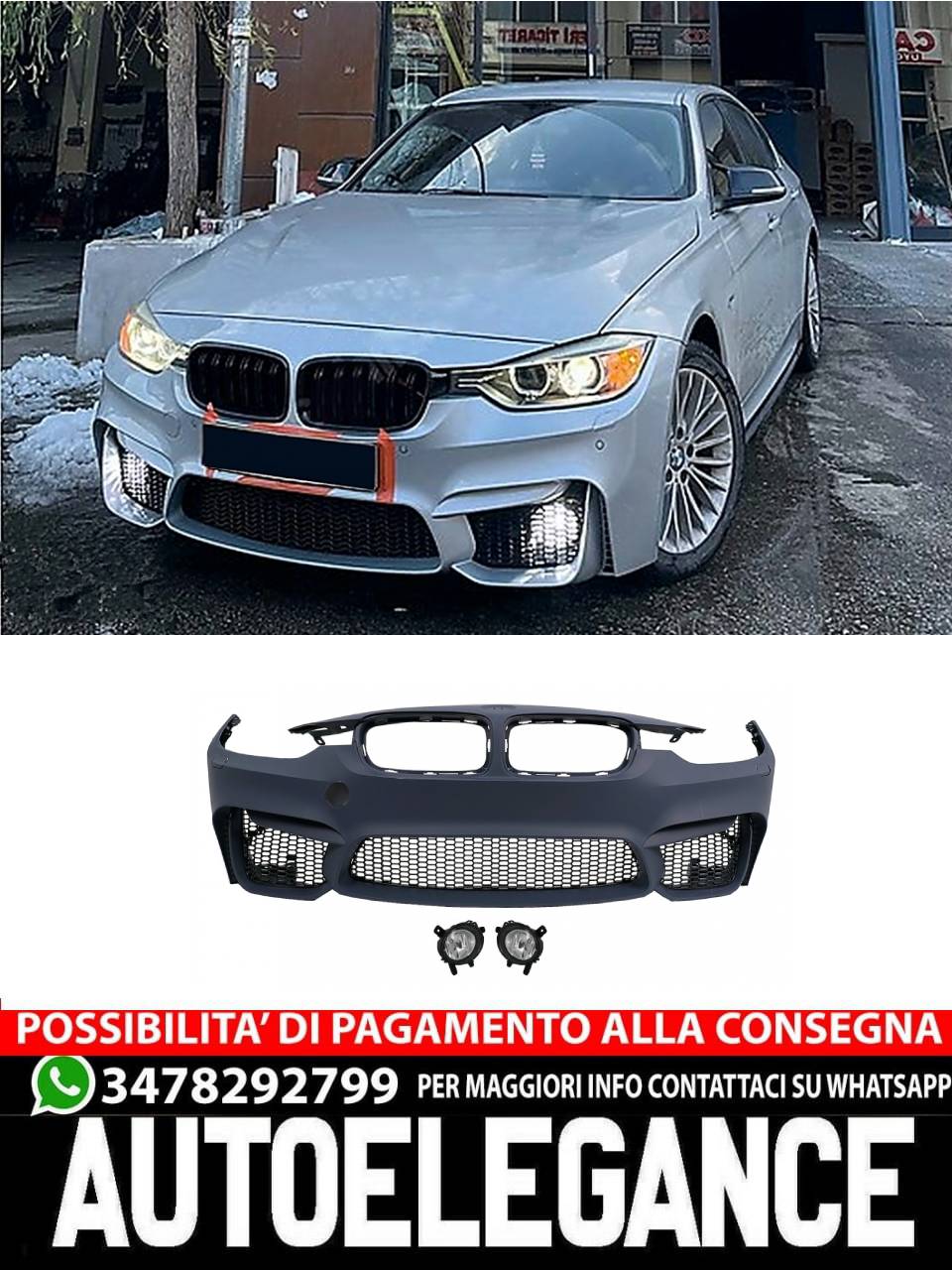 Paraurti anteriore adatto per BMW Serie 3 F30 F31 (2011-2019) con fendinebbia