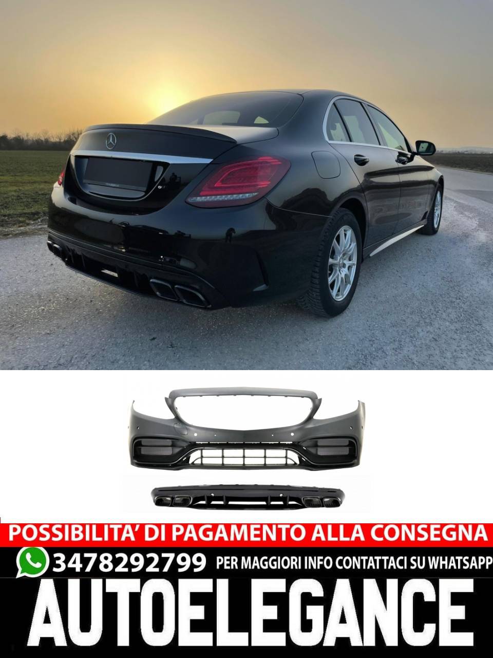 Front bumper with diffuser suitable for Mercedes C-Class W205 (2014-2020)