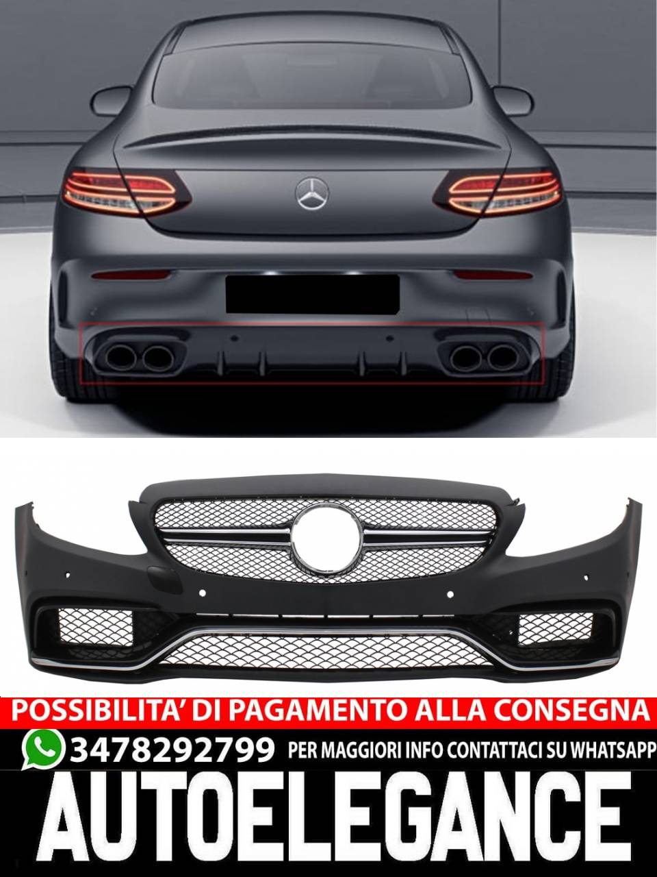 Front bumper with diffuser suitable for Mercedes C-Class C205 Coupe A205