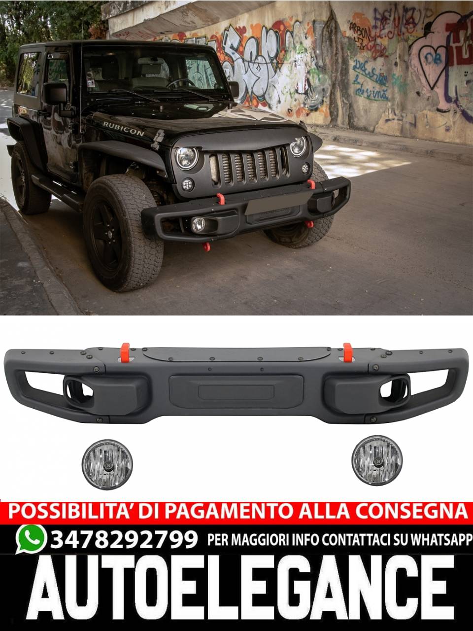 Paraurti anteriore in metallo adatto per Jeep Wrangler Rubicon JK (2007-2017)