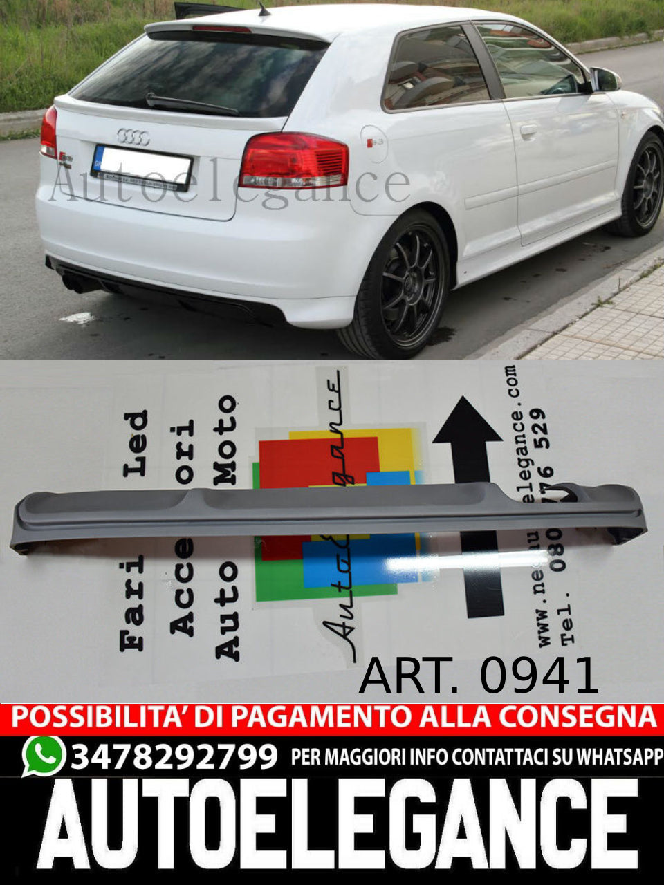 REAR S3 UNDER BUMPER AUDI A3 8P 3 DOORS 2004-2008 DIFFUSER