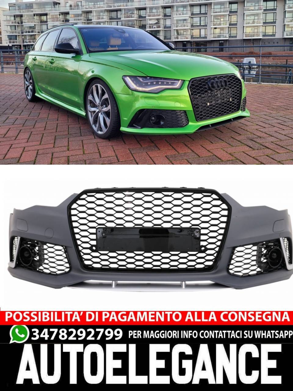 Paraurti anteriore adatto per AUDI A6 C7 4G (2011-2015) RS6 Design con griglia