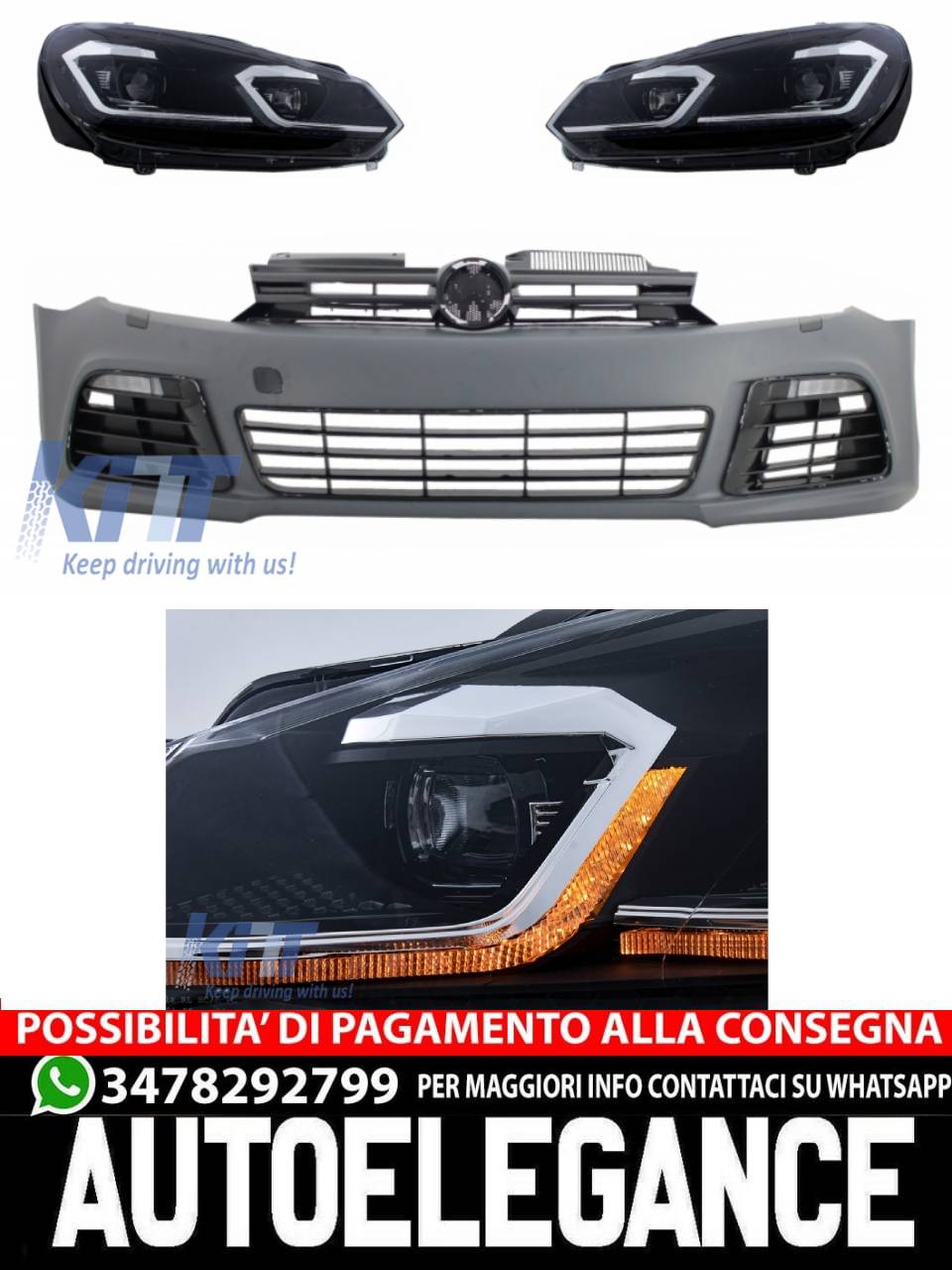 Front bumper suitable for VW Golf 6 VI (2008-2013) with LED headlights