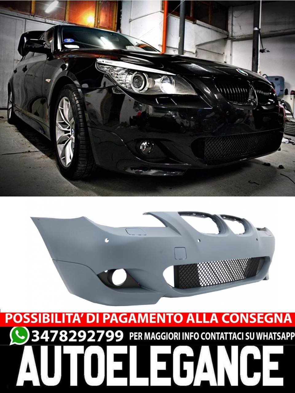 Paraurti anteriore senza fendinebbia adatto per BMW Serie 5LCI E60 (2007-2010)