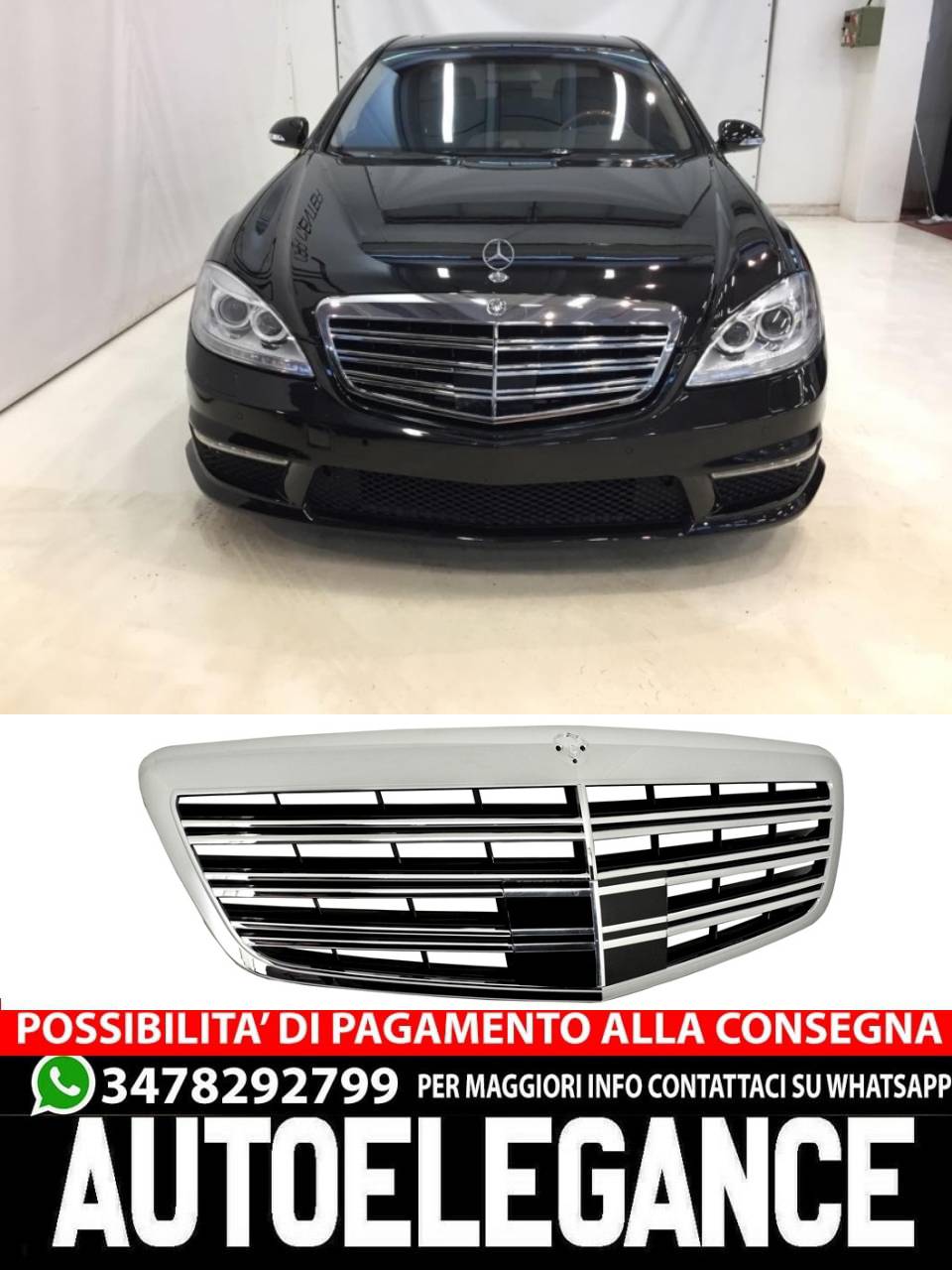 Paraurti anteriore con griglia adatta per Mercedes W221 Classe S (2005-2010)