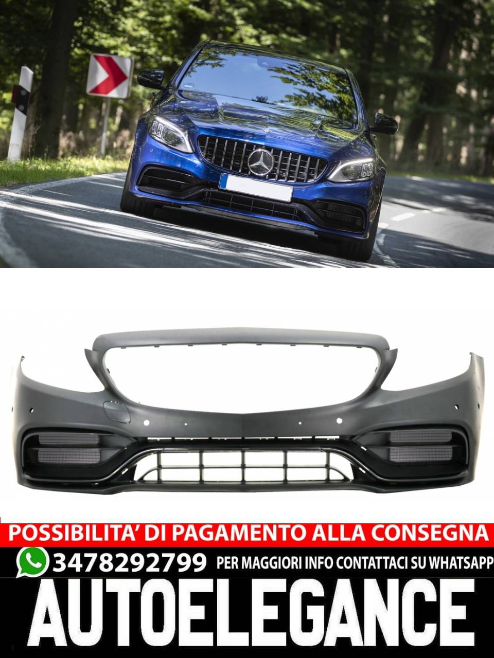 Paraurti anteriore con diffusore adatto per Mercedes Classe C A205 (2014-2019)