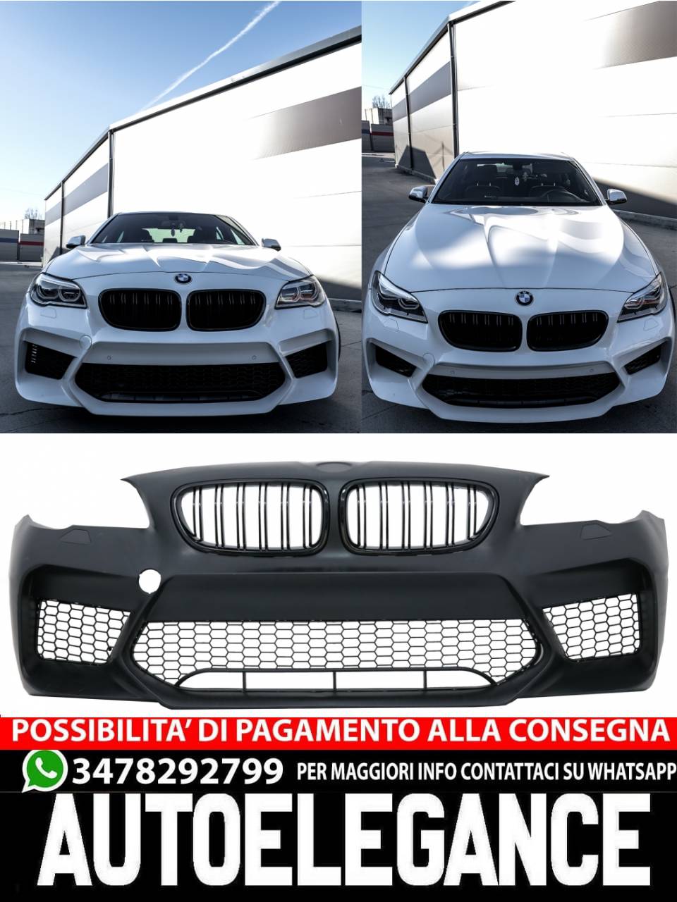 Paraurti anteriore con griglie centrali adatte per BMW Serie 5 F10 F11 2011-2017