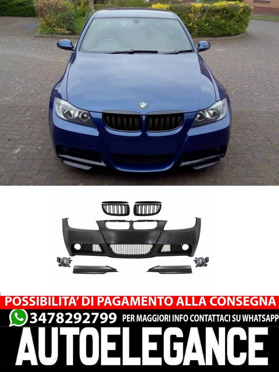 Paraurti anteriore con griglie per reni adatto per BMW Serie 3 (2004-2008)
