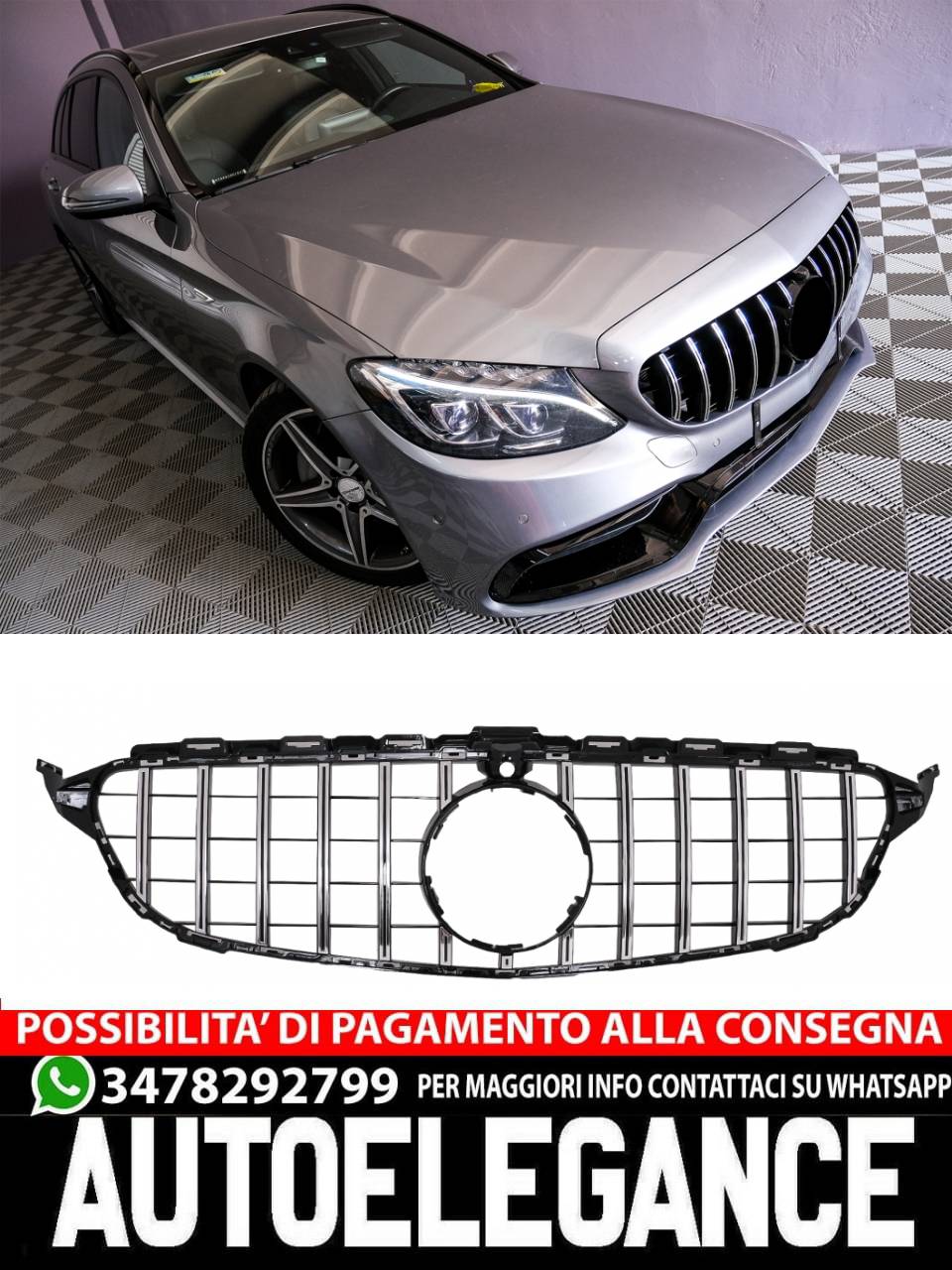 Paraurti anteriore con griglia per Mercedes Classe C W205 S205 A205 (2014-2018)