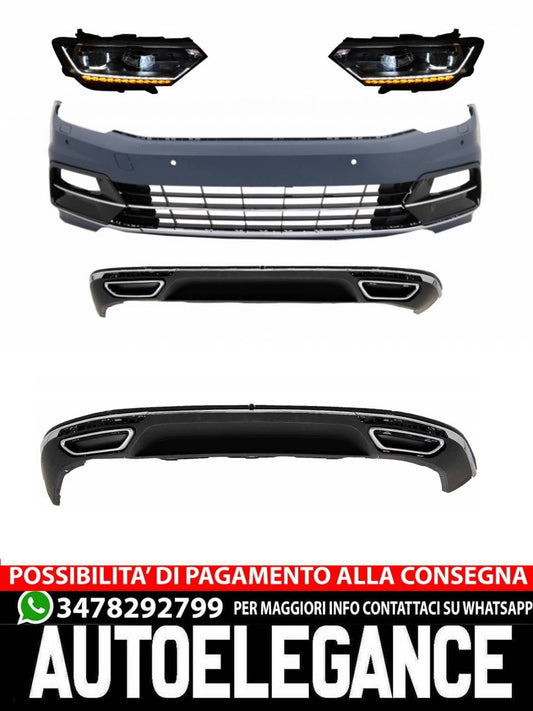 Front and rear bumper with headlights and diffuser suitable for VW Passat B8 3G 