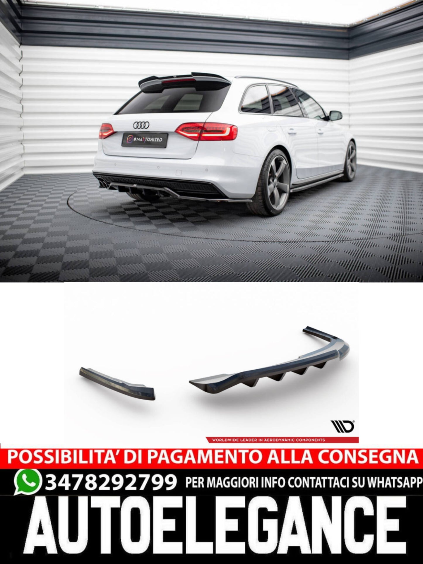 SPLITTER POSTERIORE CENTRALE (CON BARRE VERTICALI) AUDI A4 COMPETITION B8 FACELIFT (2011 - 2015)