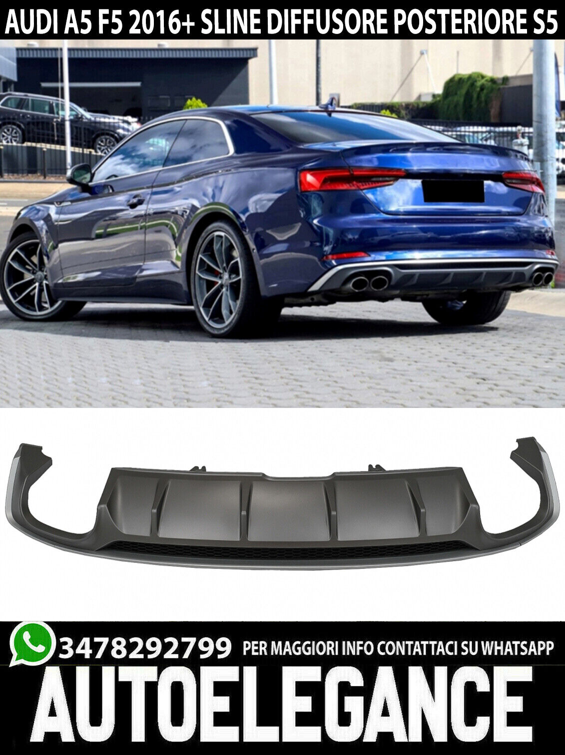 DIFFUSORE POSTERIORE S5 - AUDI A5 F5 SLINE 2015-2019 SOTTO PARAURTI IT