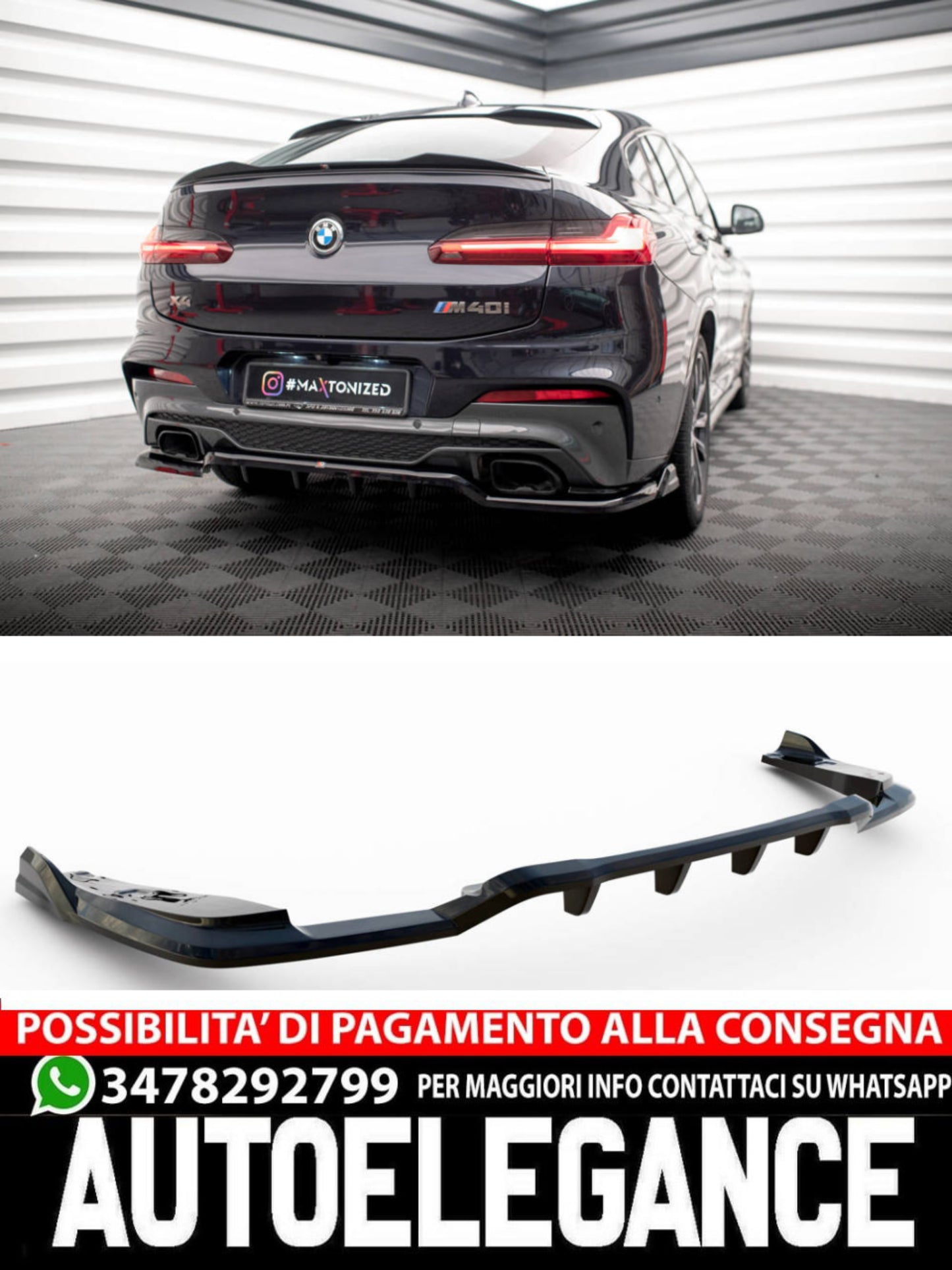 SPLITTER POSTERIORE CENTRALE (CON BARRE VERTICALI) V.2 ADATTO PER BMW X4 M40I G02  (2018-2021)