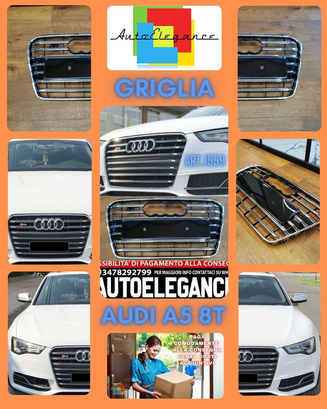 GRILLE SUITABLE FOR AUDI A5 2007-2011 RS5 LOOK BLACK SPORTY DESIGN 