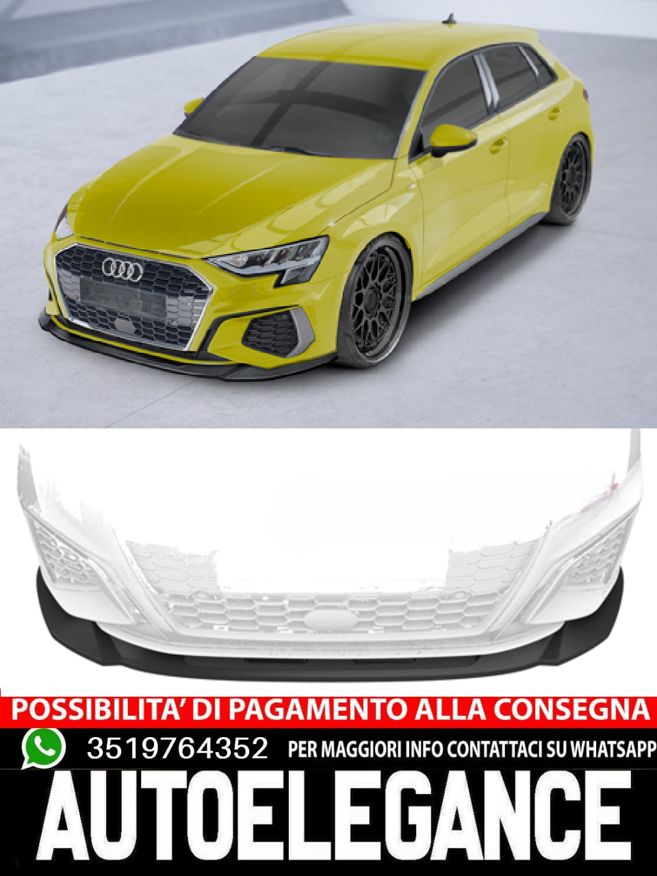 Spoiler splitter sottoparaurti con ABE per Audi A3 8Y S-Line / S3 8Y