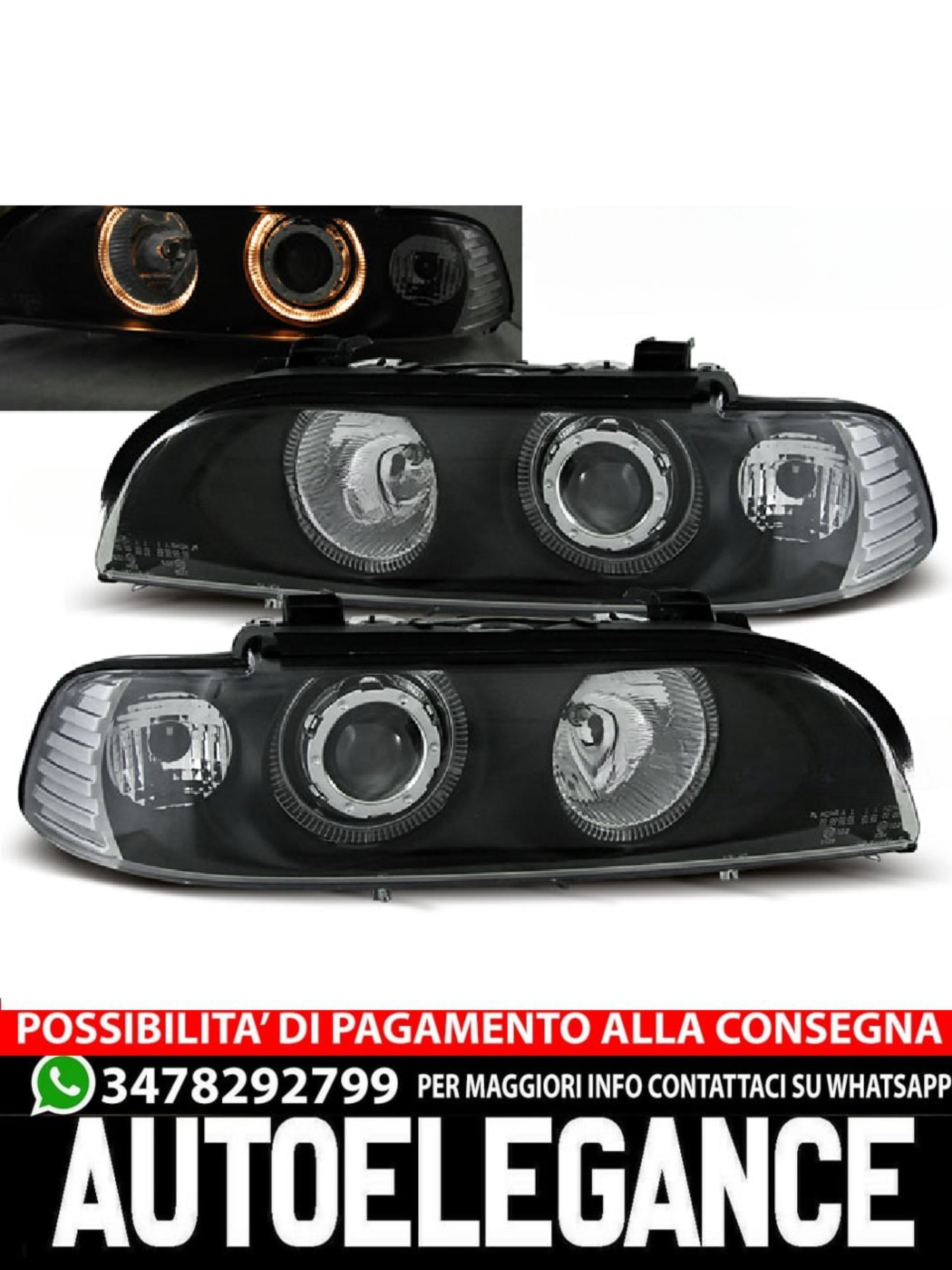 ANGEL EYES HEADLIGHTS BLACK SUITABLE COMPATIBLE for BMW E39 09.95-06.03 HALOGEN 