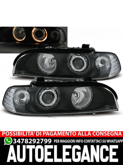 ANGEL EYES HEADLIGHTS BLACK SUITABLE COMPATIBLE for BMW E39 09.95-06.03 HALOGEN 