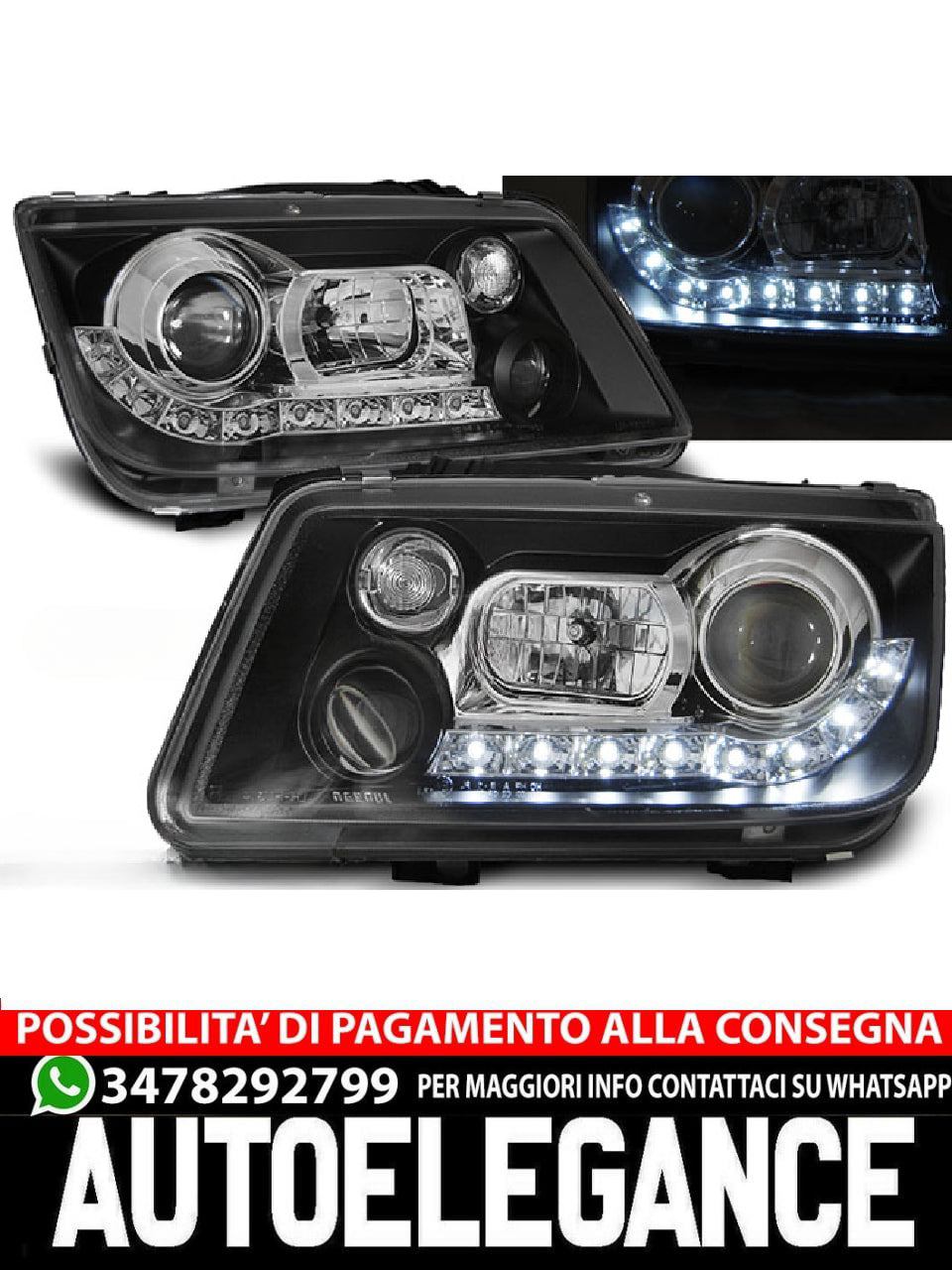 FARI ANTERIORI DAYLIGHT NERO per VW BORA 09.98-05.05