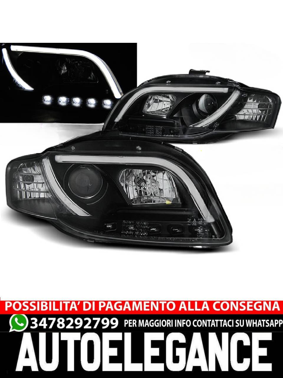 BLACK DRL HEADLIGHT TUBE for AUDI A4 B7 11.04-03.08 