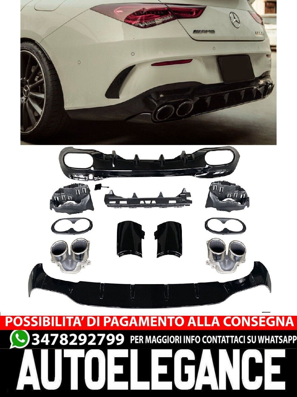 Diffusore spoiler posteriore + marmitte (CROMATO) in LOOK SPORTIVO per Mercedes